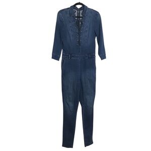 Bebe Blue Dark Wash Lace Up Denim Jumpsuit Womens Sz 29 Streetwear Casual
